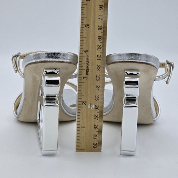 Badgley Mischka Luna Mule With Sculptural Wedge, Silver "LOVE" Heels, Like New! - Picture 11 of 16